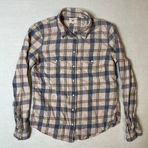 Levi's Womens Classic Fit Plaid Western Shirt Button Up Pink Blue‎ Small